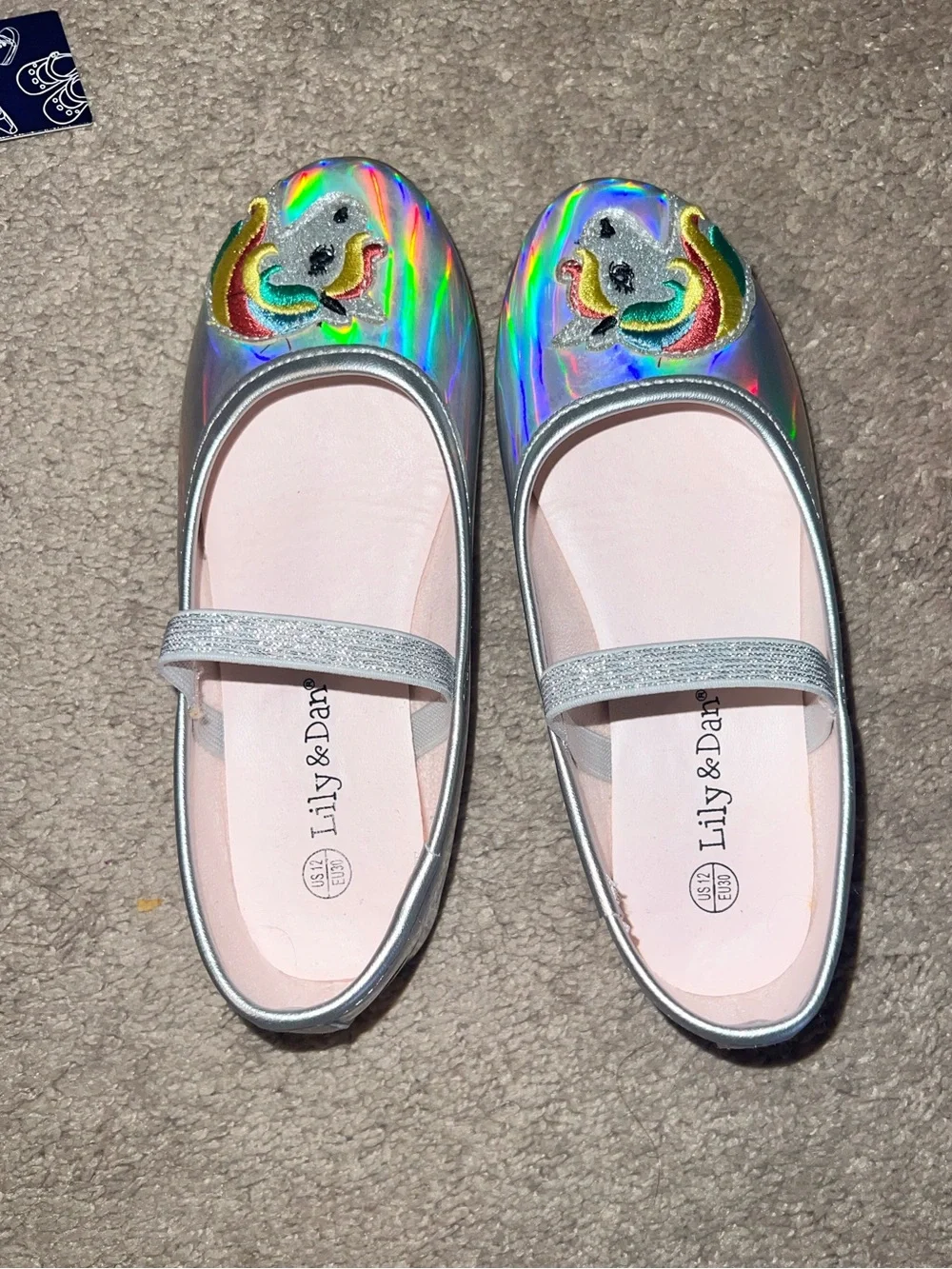 Girls' Silver Holographic Unicorn Ballet Flats